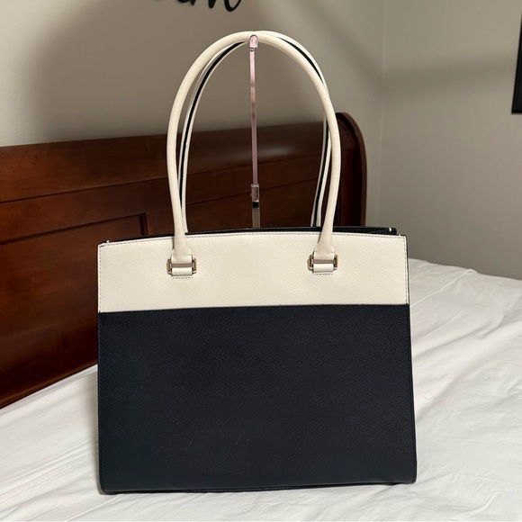 EUC Kate Spade Grove Street Maeve Black and Off-White Pebbled Leather Tote Bag - Picture 2 of 9